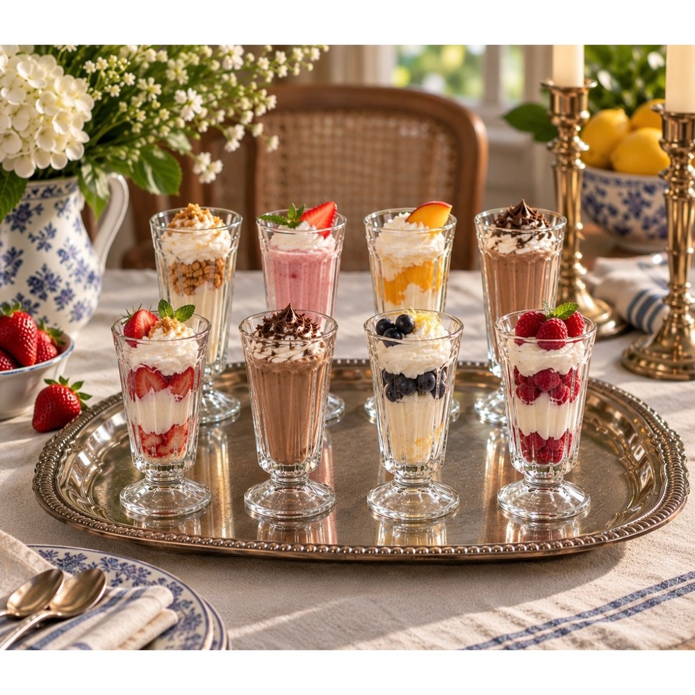 Fluted Parfait Glasses Set of 8 VTG Juice Glass Dessert Cup Ice Cream Sundae
